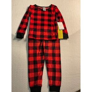 Modern Kids Red Black Buffalo Plaid Pajama Set Long Sleeve - Size 3T‎